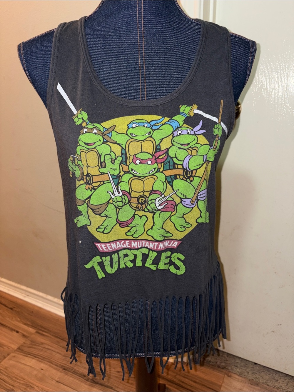 Ninja Turtles Black Fringe Tank Top
